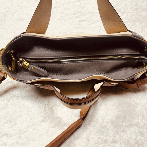 orYANY Lian Hobo Shoulder Bag Color Block Leather Gray Beige Tan Top Handles - Picture 6 of 16